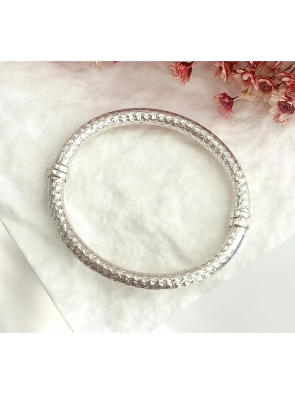 Milor Diamond Patterned Italian Vintage Sterling Silver 925 Bangle Bracelet
